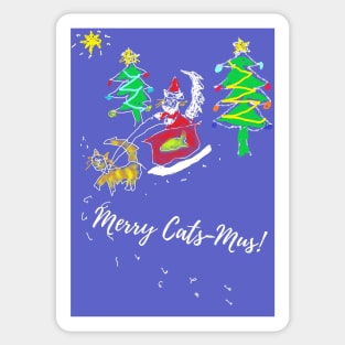 Merry Cats-Mus Funny Cat Santa Sleigh Sticker